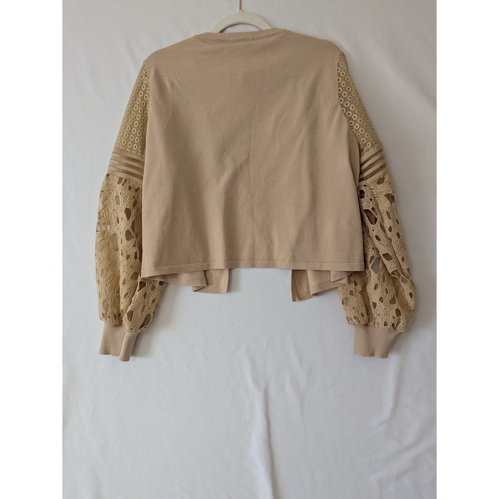 Siani Milano Cardigan Sweater Womens Size XL Flax Tan Open Lace Sleeves Modest - Picture 5 of 10